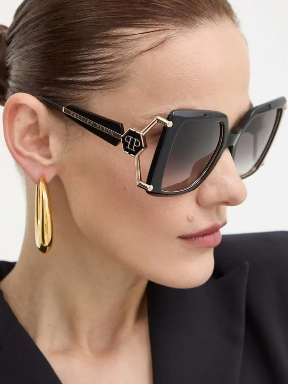 Philipp Plein Women Sunglasses Black Pink Gradient Square SPP121S 0700